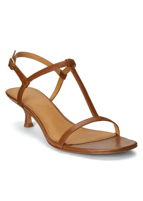 Women Brown Lambskin Kitten-Heel Sandal